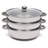 Stainless Steel Steamer Soup Pot Set Kitchen Cookware Food Veg Steam Pan with Glass Lid Gas Stove Furnace Steamer