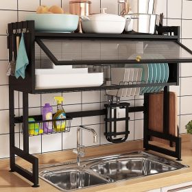 Dish Drying Rack, Large Stainless Steel Over The Sink 2 Tier Dish Rack with Cover for Kitchen (Large 37.40 Length) (Color: Black-Large)