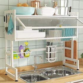 Dish Drying Rack, Large Stainless Steel Over The Sink 2 Tier Dish Rack with Cover for Kitchen (Large 37.40 Length) (Color: White-Large)