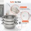 Stainless Steel Steamer Soup Pot Set Kitchen Cookware Food Veg Steam Pan with Glass Lid Gas Stove Furnace Steamer