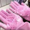 1pair Kitchen Silicone Dishwashing Gloves; Housework Cleaning Waterproof Insulation Magic Gloves; Dishwashing Brush